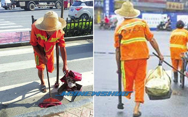  Gambar  Tukang Sapu Kudung  Sebelah Kaki Jadi Perhatian 