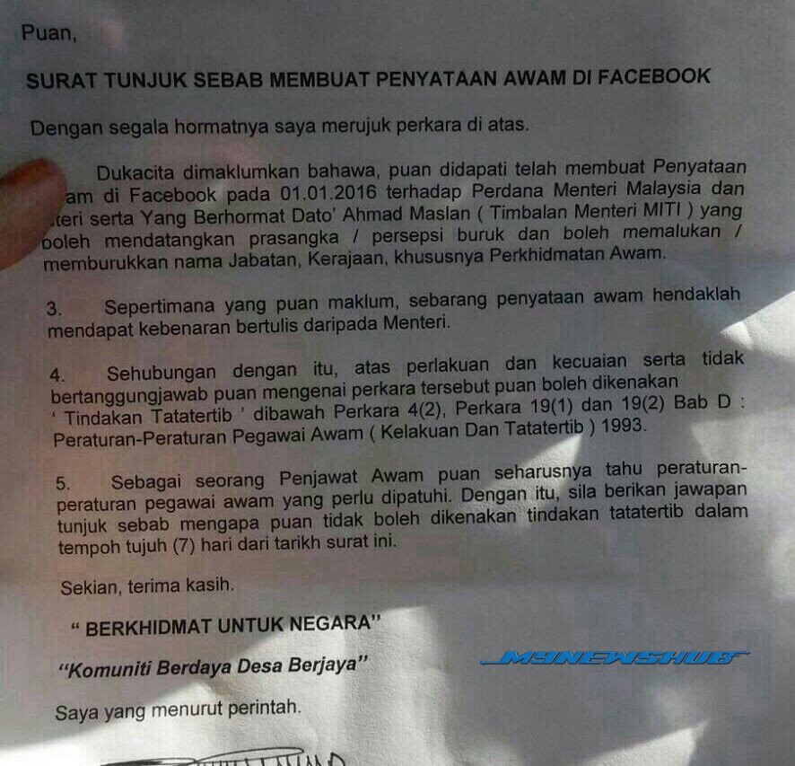 Burukkan Ahmad Maslan Di FB, Penjawat Awam Dapat 'Surat 