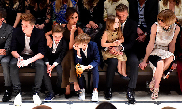 LOS ANGELES, CA - APRIL 16: (L-R) Brooklyn Beckham, Cruz Beckham, Victoria Beckham, Romeo Beckham, Harper Beckham, David Beckham and editor-in-chief of American Vogue Anna Wintour attend the Burberry "London in Los Angeles" event at Griffith Observatory on April 16, 2015 in Los Angeles, California. (Photo by Stefanie Keenan/Getty Images for Burberry)