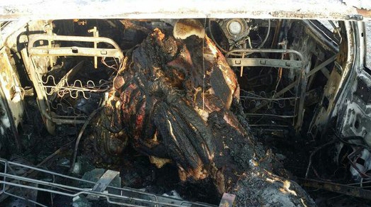  LEMBU yang rentung selepas kereta pencuri terbakar di Kampung Bukit Kenak, dekat Jertih, awal pagi tadi. - Foto Mohammad Ishak 