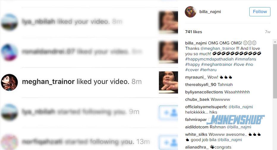 Bila Najmi Terkejut Meghan Trainor Like Video Insta
