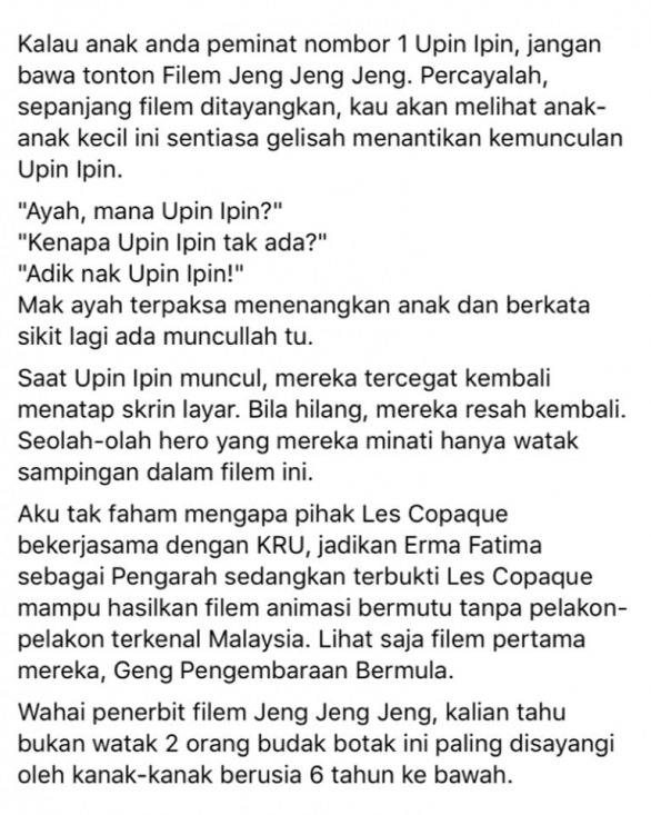 Tak Jadi Cerita Jika Hanya Tampilkan Upin Ipin - Norman