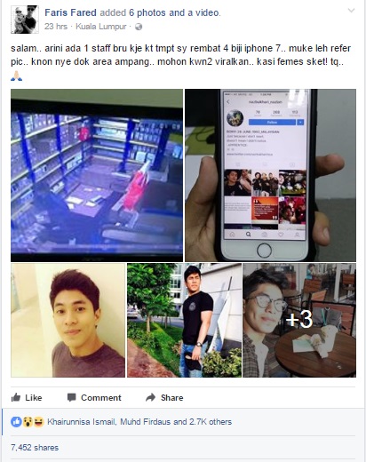 Netizen 'Frust' Lelaki Hensem Curi iPhone 7 Nilai RM14K