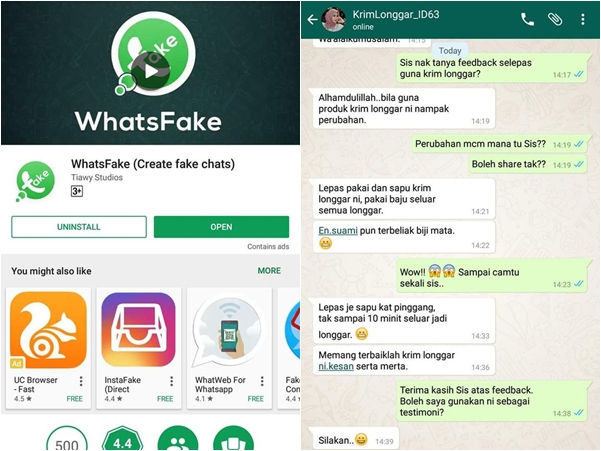 Testimoni Palsu Guna Aplikasi WhatsFake Tarik Pelanggan