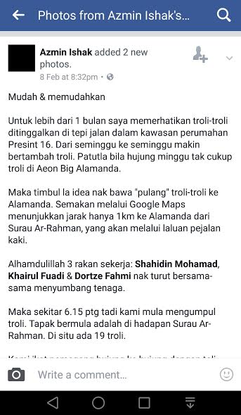 Kisah 4 Sahabat Pulangkan Troli Alamanda Putrajaya