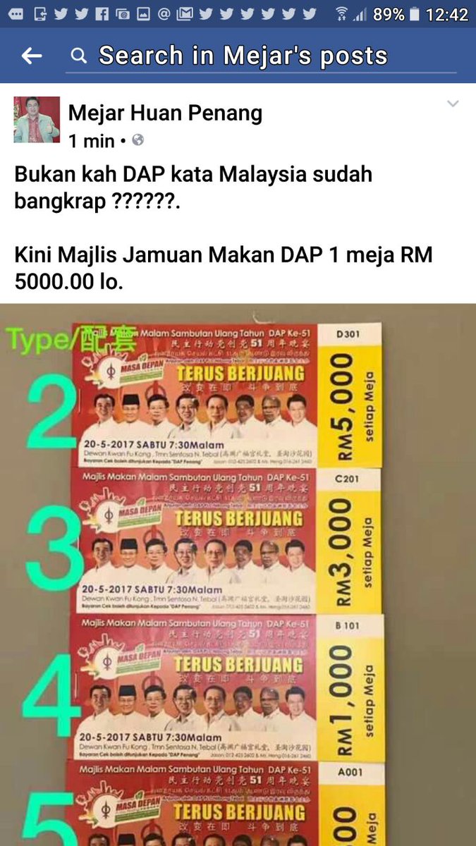 DAP Kata Malaysia Bankrap, Tapi Meja Makan RM5,000?