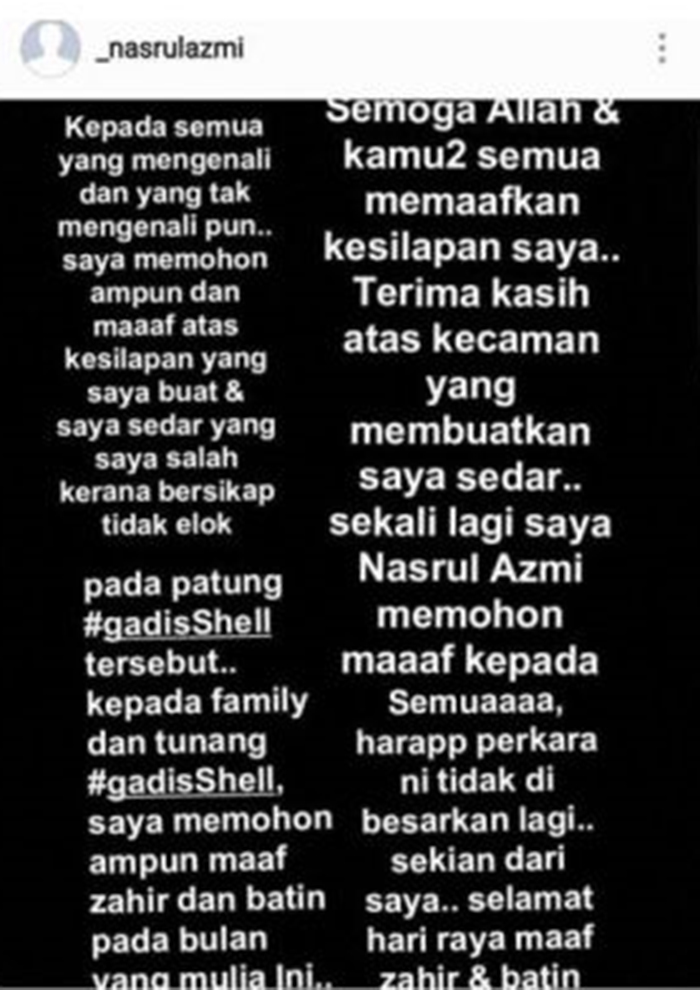 Lelaki 'Cabul' Gadis Shell Mohon Maaf