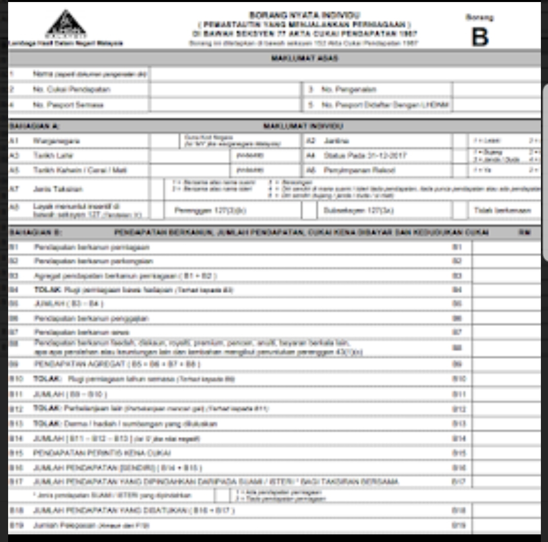 Borang B Lhdn Perniagaan - Contoh Borang