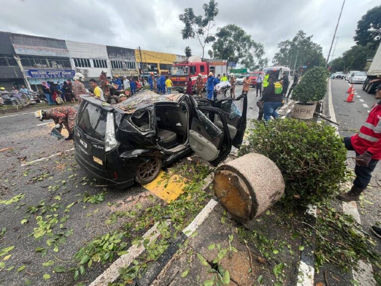 4 Sekeluarga Terselamat Kenderaan Dihempap Pokok